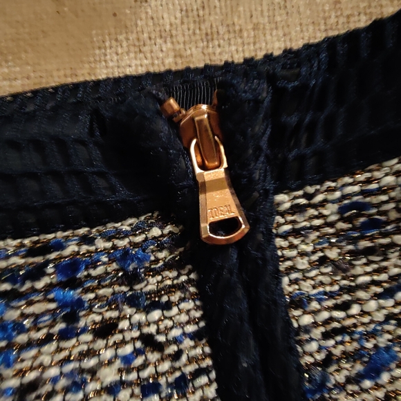 J.Crew Metallic Tweed Blue Rose Gold Zip Mini Skirt, Sz 00 - Picture 2 of 12
